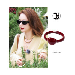 DD慼薇秦嵐同款戒指新年聖誕紅氛圍感安可拉紅愛心琺瑯曡戴尾指環