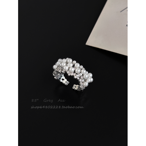 輕奢高級感珍珠戒指女小衆設計ins風開口可調節食指指環個性戒子