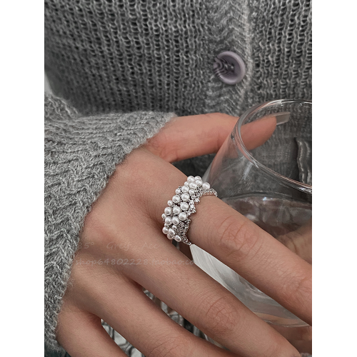 輕奢高級感珍珠戒指女小衆設計ins風開口可調節食指指環個性戒子