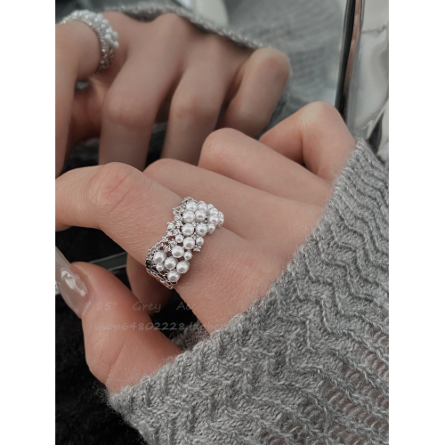 輕奢高級感珍珠戒指女小衆設計ins風開口可調節食指指環個性戒子