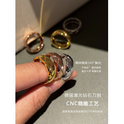 不掉色玫瑰金菱格紋戒指女小衆個性素圈食指中指戒子指環銀色尾戒
