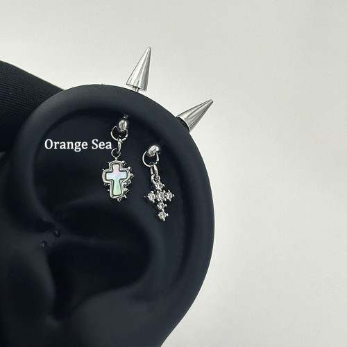 Orange Sea暗黑龐克十字架尖錐惡魔釘1.2粗helix耳輪釘鈦鋼耳骨釘 Orange Sea暗黑龐克十字架尖錐惡魔釘1.2粗helix耳輪釘鈦鋼耳骨釘