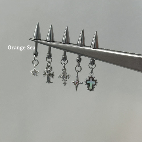 Orange Sea暗黑龐克十字架尖錐惡魔釘1.2粗helix耳輪釘鈦鋼耳骨釘 Orange Sea暗黑龐克十字架尖錐惡魔釘1.2粗helix耳輪釘鈦鋼耳骨釘