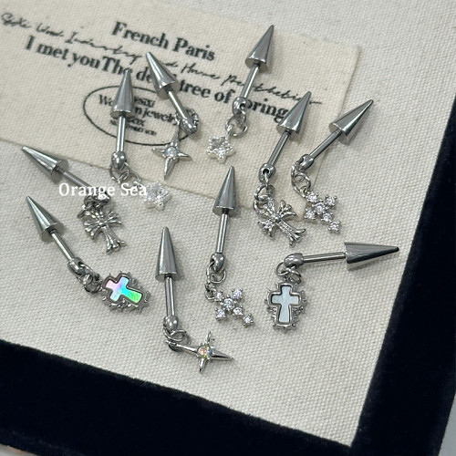 Orange Sea暗黑龐克十字架尖錐惡魔釘1.2粗helix耳輪釘鈦鋼耳骨釘 Orange Sea暗黑龐克十字架尖錐惡魔釘1.2粗helix耳輪釘鈦鋼耳骨釘