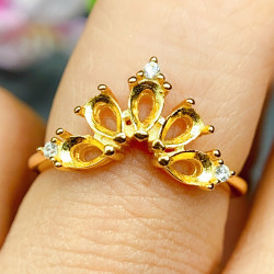 S925銀戒指空托韓版開口設計款群鑲水滴形3*5mm坦桑碧璽水晶配件