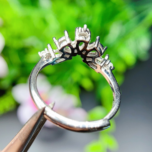 S925銀戒指空托韓版開口設計款群鑲水滴形3*5mm坦桑碧璽水晶配件