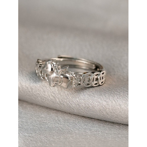 銀色馬上有錢銅錢戒指女小衆設計感2026新款本命年招財運食指指環