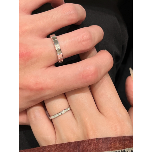 925銀小冰塊戒指男女18k玫瑰金排鑽素圈肖邦幾何方塊情侶結婚對戒