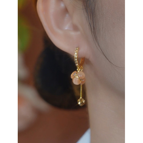 香檳金色貓眼石球球流蘇耳釦耳環女高級感設計網紅百搭耳飾防過敏