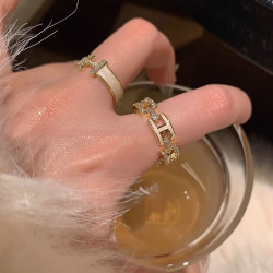 H字母戒指~鍍真金！琺瑯滴油高級感輕奢開口食指戒獨特小衆指環女