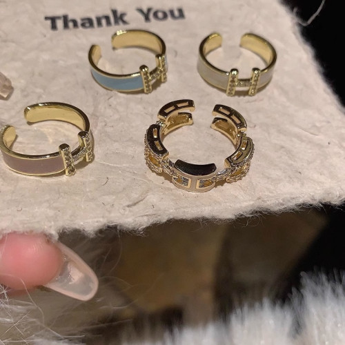 H字母戒指~鍍真金！琺瑯滴油高級感輕奢開口食指戒獨特小衆指環女