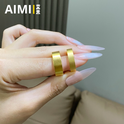 精工高定版古法磨砂面平安無事百搭戒指純銅鍍24K金實心裡外一色