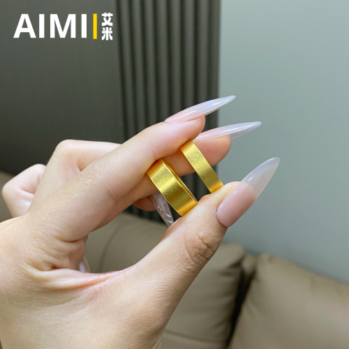 精工高定版古法磨砂面平安無事百搭戒指純銅鍍24K金實心裡外一色