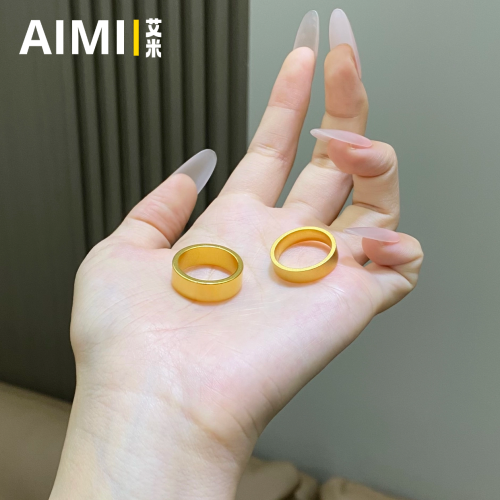 精工高定版古法磨砂面平安無事百搭戒指純銅鍍24K金實心裡外一色