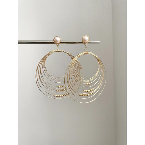 Vintage古著 Gold coil pearl耳飾