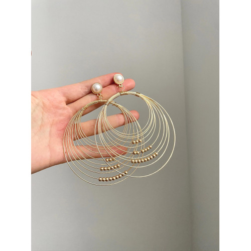 Vintage古著 Gold coil pearl耳飾