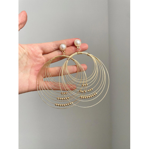 Vintage古著 Gold coil pearl耳飾