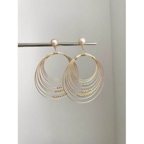 Vintage古著 Gold coil pearl耳飾