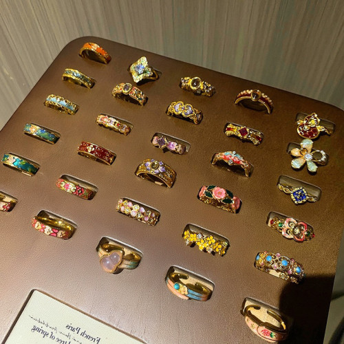 【謎失花蕾】新中式琺瑯滴油花紋戒指輕奢高級感網紅洋氣百搭指環 【謎失花蕾】新中式琺瑯滴油花紋戒指輕奢高級感網紅洋氣百搭指環