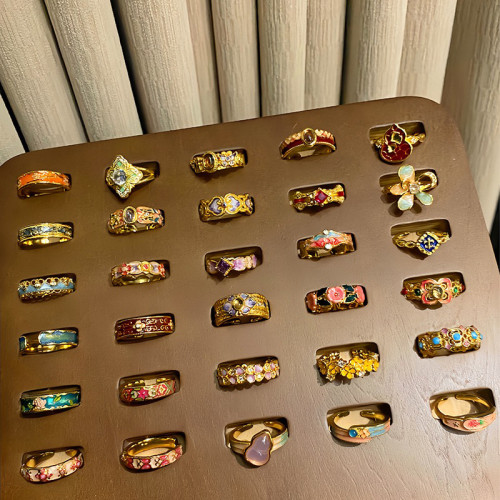 【謎失花蕾】新中式琺瑯滴油花紋戒指輕奢高級感網紅洋氣百搭指環 【謎失花蕾】新中式琺瑯滴油花紋戒指輕奢高級感網紅洋氣百搭指環