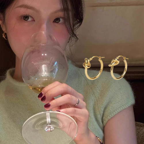 中古ce風金色極簡打結圓環耳環鈦鋼電鍍24k金輕奢高級百掉色耳飾