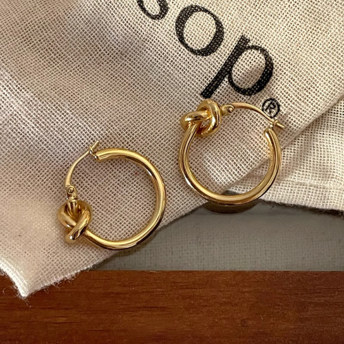 中古ce風金色極簡打結圓環耳環鈦鋼電鍍24k金輕奢高級百掉色耳飾
