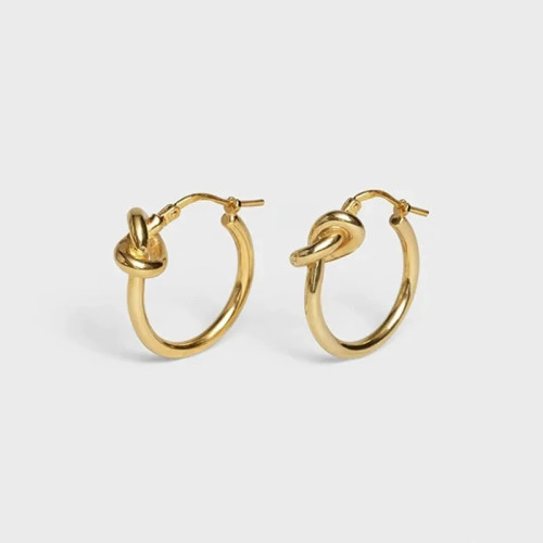 中古ce風金色極簡打結圓環耳環鈦鋼電鍍24k金輕奢高級百掉色耳飾