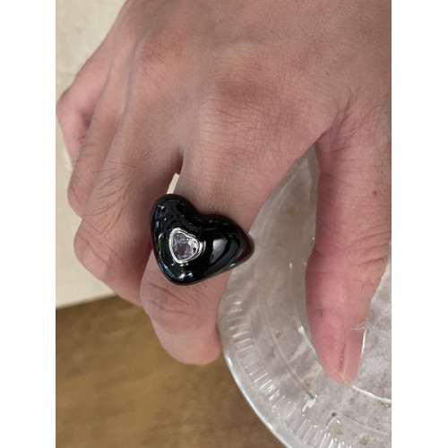 滴釉琺瑯愛心戒指女2025新款珠光白小衆設計可愛鋯石鑲嵌食指指戒