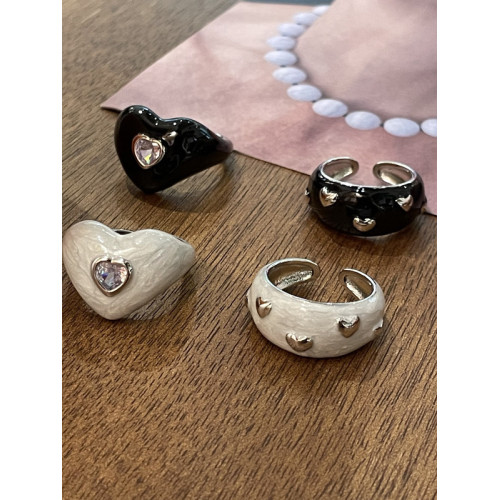 滴釉琺瑯愛心戒指女2025新款珠光白小衆設計可愛鋯石鑲嵌食指指戒