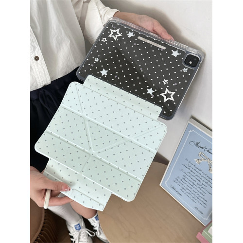 ins韓風薄荷波點星星適用ipad10平板套磁吸蘋果Air13寸搭釦3+y折保護殼air456防彎摔mini7女9代亞克力10.2寸