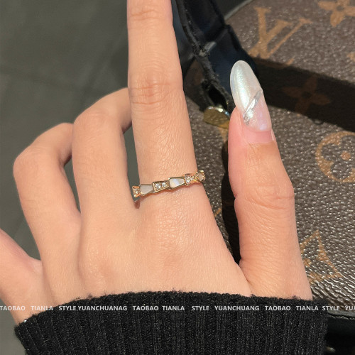 高版本~鈦鋼不掉色鍍18K金蛇骨戒指女小衆簡約高級感輕奢時尚指環