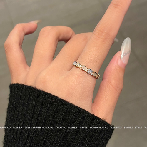高版本~鈦鋼不掉色鍍18K金蛇骨戒指女小衆簡約高級感輕奢時尚指環