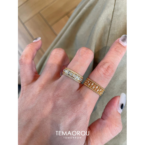 vintage曡戴華麗重工金排鑽戒指爆閃老錢風食指戒高級感貴氣秋