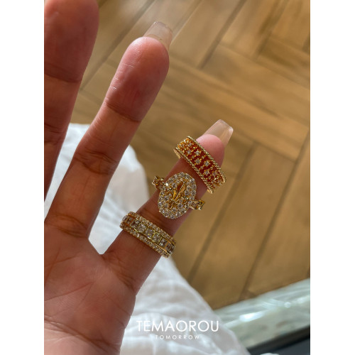 vintage曡戴華麗重工金排鑽戒指爆閃老錢風食指戒高級感貴氣秋