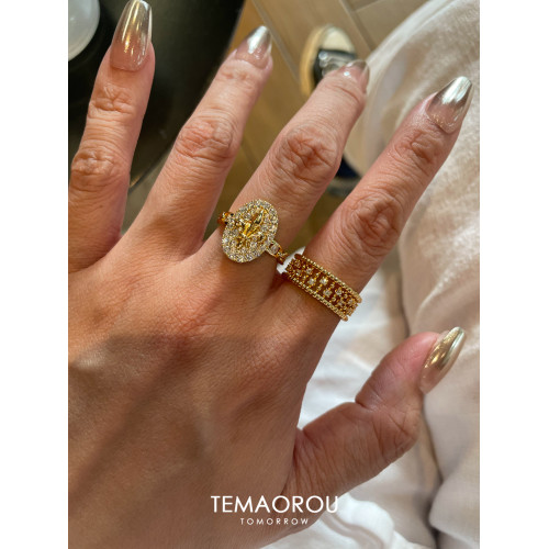 vintage曡戴華麗重工金排鑽戒指爆閃老錢風食指戒高級感貴氣秋