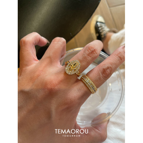 vintage曡戴華麗重工金排鑽戒指爆閃老錢風食指戒高級感貴氣秋