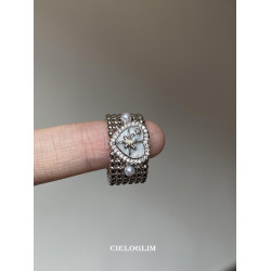 周也黃霄雲同款蝴蝶星芒愛心珍珠滴油寬版戒指開口食指戒配飾禮物