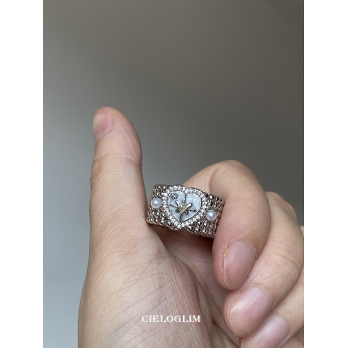 周也黃霄雲同款蝴蝶星芒愛心珍珠滴油寬版戒指開口食指戒配飾禮物 周也黃霄雲同款蝴蝶星芒愛心珍珠滴油寬版戒指開口食指戒配飾禮物