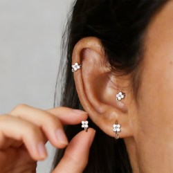 超閃微鑲四葉草耳環925銀針養耳洞耳釘耳骨釘邊緣耳圈小耳釦耳飾