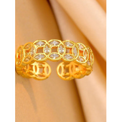 18k金新中式銅錢招財轉運戒指女款小衆設計感復古不掉色開口指環