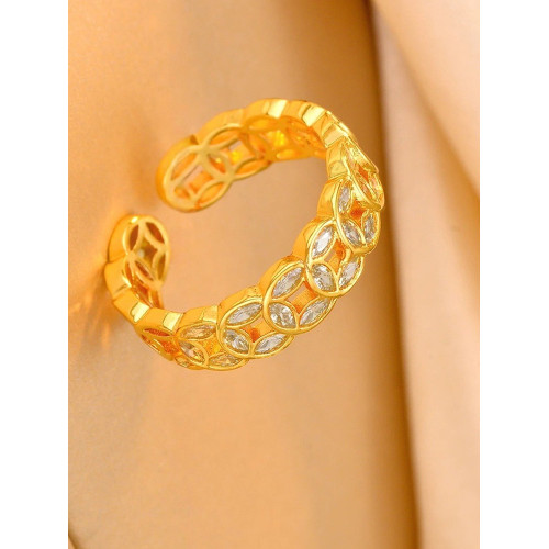 18k金新中式銅錢招財轉運戒指女款小衆設計感復古不掉色開口指環