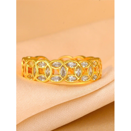 18k金新中式銅錢招財轉運戒指女款小衆設計感復古不掉色開口指環