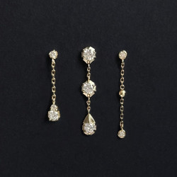 「朝露」TOXIC設計師款金色鑲鑽水滴925銀迷你精緻鏈條吊墜耳釘