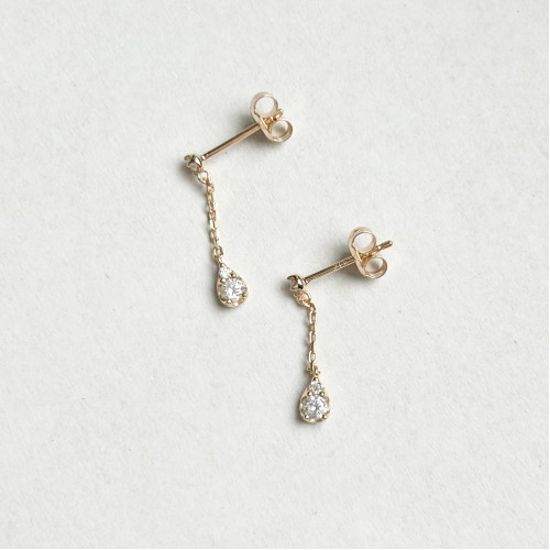 「朝露」TOXIC設計師款金色鑲鑽水滴925銀迷你精緻鏈條吊墜耳釘