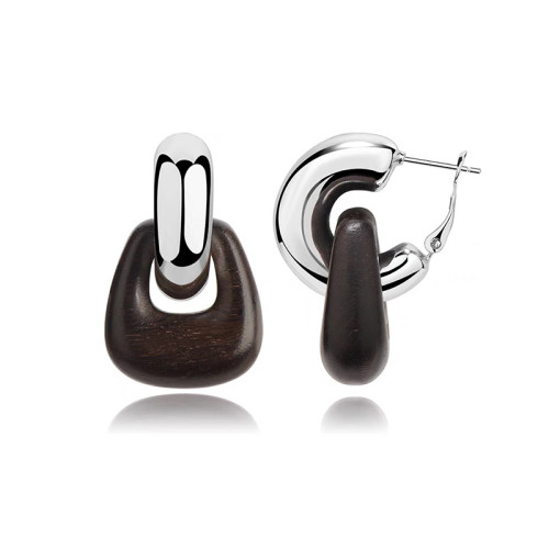 豆豆同款天然黑檀木耳環設計師復古高級感檀韻耳釘S925銀針耳飾女