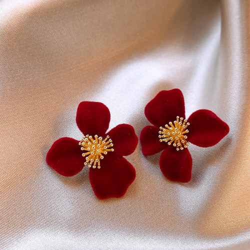 紅色花朵大耳環女輕奢高級感氣質大氣耳釘2026新款爆款巨好看耳飾