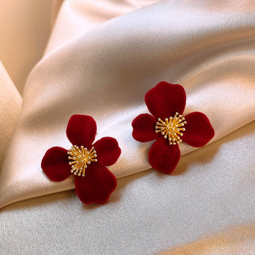 紅色花朵大耳環女輕奢高級感氣質大氣耳釘2026新款爆款巨好看耳飾