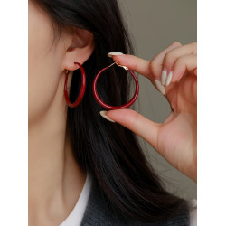 紅色港風圈圈耳圈2026新款爆款高級感大圓圈復古素圈耳環耳夾女