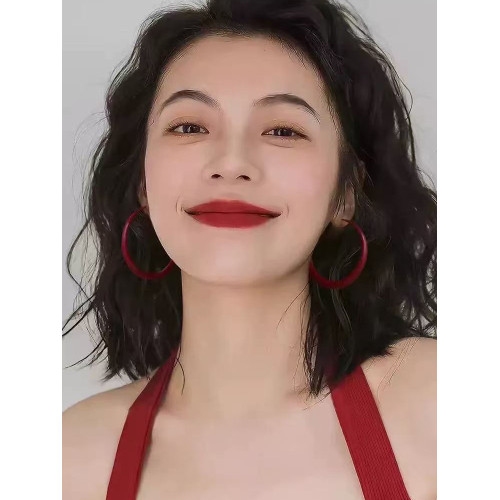 紅色港風圈圈耳圈2026新款爆款高級感大圓圈復古素圈耳環耳夾女