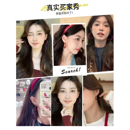 紅色港風圈圈耳圈2026新款爆款高級感大圓圈復古素圈耳環耳夾女